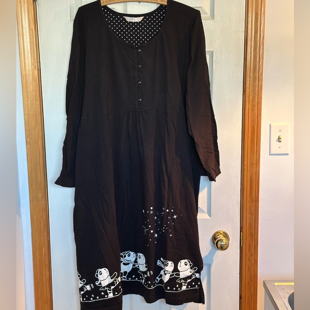 Ladies Winter themed panda nightgown, with side slits and button detail